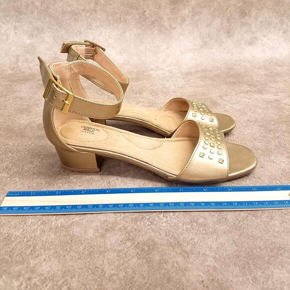 Cushion Walk by Avon Womens Size 6 Gold Ankle Strap Studded Low Block Heels - Picture 6 of 10